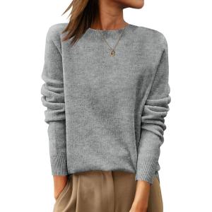 imageANRABESS Womens 100 Wool Sweaters Crewneck Long Sleeve Work Business Casual Basic Sweater Tops 2025 Fall OutfitsGray