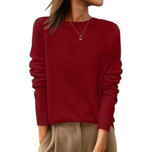 imageANRABESS Womens 100 Wool Sweaters Crewneck Long Sleeve Work Business Casual Basic Sweater Tops 2025 Fall OutfitsRed