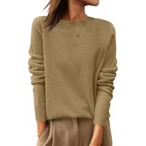 imageANRABESS Womens 100 Wool Sweaters Crewneck Long Sleeve Work Business Casual Basic Sweater Tops 2025 Fall OutfitsTan
