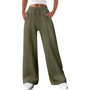 imageANRABESS Womens Sweatpants Wide Leg Casual Loose Baggy Lounge Travel Pants 2025 Fall Drawstring Joggers with PocketsArmy Green