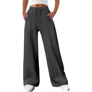 imageANRABESS Womens Sweatpants Wide Leg Casual Loose Baggy Lounge Travel Pants 2025 Fall Drawstring Joggers with PocketsDeep Gray