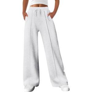 imageANRABESS Womens Sweatpants Wide Leg Casual Loose Baggy Lounge Travel Pants 2025 Fall Drawstring Joggers with PocketsLight Grey