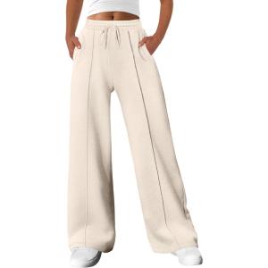 imageANRABESS Womens Sweatpants Wide Leg Casual Loose Baggy Lounge Travel Pants 2025 Fall Drawstring Joggers with PocketsParchment
