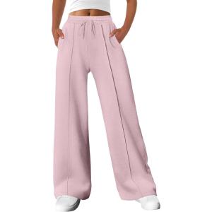 imageANRABESS Womens Sweatpants Wide Leg Casual Loose Baggy Lounge Travel Pants 2025 Fall Drawstring Joggers with PocketsPink