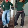 imageANRABESS Women Long Sleeve Shirts Ribbed Knit Slim Fitted Tops Casual Basic Tight Tee TShirts 2025 Fall Underscrubs LayerDark Green