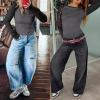 imageANRABESS Women Long Sleeve Shirts Ribbed Knit Slim Fitted Tops Casual Basic Tight Tee TShirts 2025 Fall Underscrubs LayerGrey Black