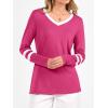 imageANRABESS Womens Long Sleeve Shirts V Neck Color Block Basic Tshirt 2025 Fall Casual Striped Tee Tunics Tops Trendy OutfitsHot Pink