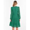imageANRABESS Womens Long Sleeve V Neck MIdi Dresses Hollow Out Eyelet Casual Tiered 2025 Fall Beach Vacation Dress with PocketsGreen