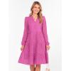 imageANRABESS Womens Long Sleeve V Neck MIdi Dresses Hollow Out Eyelet Casual Tiered 2025 Fall Beach Vacation Dress with PocketsHot Pink