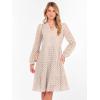 imageANRABESS Womens Long Sleeve V Neck MIdi Dresses Hollow Out Eyelet Casual Tiered 2025 Fall Beach Vacation Dress with PocketsParchment