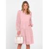 imageANRABESS Womens Long Sleeve V Neck MIdi Dresses Hollow Out Eyelet Casual Tiered 2025 Fall Beach Vacation Dress with PocketsPink