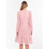 imageANRABESS Womens Long Sleeve V Neck MIdi Dresses Hollow Out Eyelet Casual Tiered 2025 Fall Beach Vacation Dress with PocketsPink