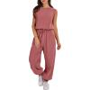 imageANRABESS Jumpsuits for Women Casual Summer Sleeveless 2025 Romper One Piece Outfit Active Workout Lounge Jumpsuits PocketsRust