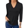 imageANRABESS Women 34 Length Sleeve Tops V Neck Basic Dressy Casual Business Tunic Tee Shirts 2025 Fall Summer Trendy OutfitsBlack