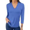 imageANRABESS Women 34 Length Sleeve Tops V Neck Basic Dressy Casual Business Tunic Tee Shirts 2025 Fall Summer Trendy OutfitsBlue