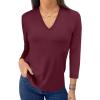 imageANRABESS Women 34 Length Sleeve Tops V Neck Basic Dressy Casual Business Tunic Tee Shirts 2025 Fall Summer Trendy OutfitsBurgundy