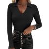 imageANRABESS Women Long Sleeve Polo Shirts V Neck Slim Rib Knit Collared Dressy Business Casual Top 2025 Basic Tee Fall OutfitsBlack