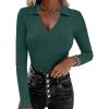 imageANRABESS Women Long Sleeve Polo Shirts V Neck Slim Rib Knit Collared Dressy Business Casual Top 2025 Basic Tee Fall OutfitsDeep Green
