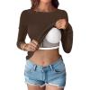 imageANRABESS Womens Thermal Shirts Builtin Bra Long Sleeve Tops Boat Neck Fleece Slim Fitted Basic Tee 2025 Fall Winter OutfitsDark Brown