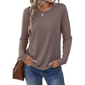 imageANRABESS Long Sleeve Shirts for Women Casual Crewneck Basic Tee Tshirts Loose Fit Curved Hem Tunic Top 2025 Fall OutfitsBrown