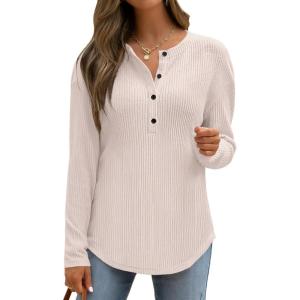imageANRABESS Long Sleeve Shirts for Women Henley Tops Dressy Casual TShirts Blouses 2025 Fall Lightweight SweatersBegie