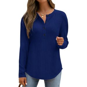imageANRABESS Long Sleeve Shirts for Women Henley Tops Dressy Casual TShirts Blouses 2025 Fall Lightweight SweatersDeep Blue