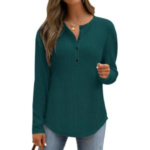 imageANRABESS Long Sleeve Shirts for Women Henley Tops Dressy Casual TShirts Blouses 2025 Fall Lightweight SweatersDeep Green