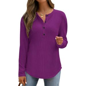 imageANRABESS Long Sleeve Shirts for Women Henley Tops Dressy Casual TShirts Blouses 2025 Fall Lightweight SweatersDeep Purple