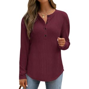 imageANRABESS Long Sleeve Shirts for Women Henley Tops Dressy Casual TShirts Blouses 2025 Fall Lightweight SweatersRust Red