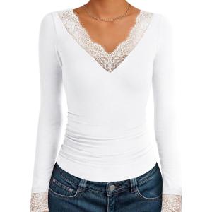 imageANRABESS Long Sleeve Shirts for Women Lace V Neck Slim Fit Basic TShirt Dressy Casual Blouses 2025 Trendy Fall Going Out TopWhite