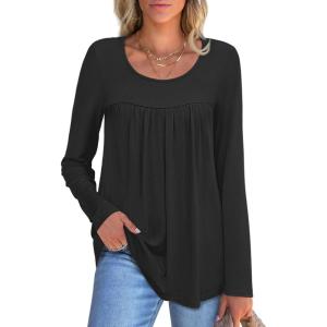 imageANRABESS Tunic Tops for Women Long Sleeve Babydoll Cute Shirts Loose Flowy Pleated Tummy Hide Blouses 2025 Fall Outfits M3XLBlack