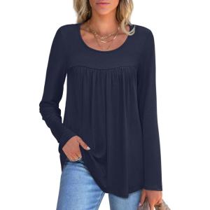 imageANRABESS Tunic Tops for Women Long Sleeve Babydoll Cute Shirts Loose Flowy Pleated Tummy Hide Blouses 2025 Fall Outfits M3XLNavy Blue