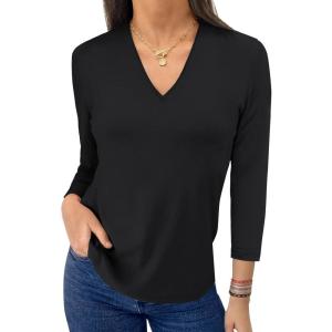 imageANRABESS Women 34 Length Sleeve Tops V Neck Basic Dressy Casual Business Tunic Tee Shirts 2025 Fall Summer Trendy OutfitsBlack