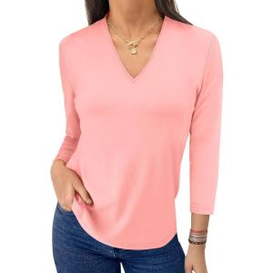 imageANRABESS Women 34 Length Sleeve Tops V Neck Basic Dressy Casual Business Tunic Tee Shirts 2025 Fall Summer Trendy OutfitsPink
