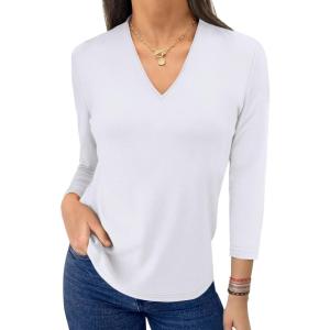 imageANRABESS Women 34 Length Sleeve Tops V Neck Basic Dressy Casual Business Tunic Tee Shirts 2025 Fall Summer Trendy OutfitsWhite