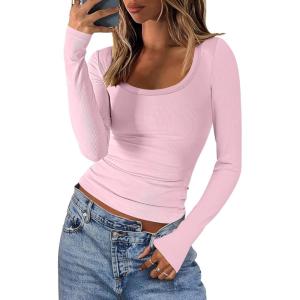 imageANRABESS Women Long Sleeve Crop Tops Scoop Neck Ribbed Knit Tight Slim Fit 2025 Fall Going Out Sexy TShirts Basic Tee ShirtsPink