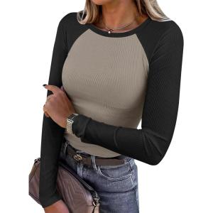 imageANRABESS Women Long Sleeve Shirts Ribbed Knit Slim Fitted Tops Casual Basic Tight Tee TShirts 2025 Fall Underscrubs LayerBlack Khaki