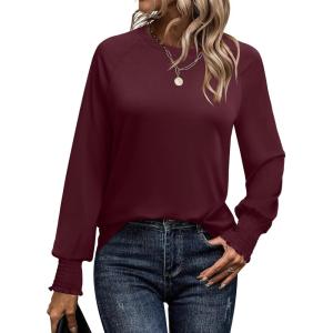 imageANRABESS Womens Long Sleeve Shirts Crewneck Casual Loose Tunic Tops Dressy Work Blouses Fall Fashion Clothes 2025Burgundy