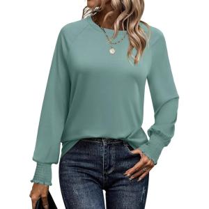 imageANRABESS Womens Long Sleeve Shirts Crewneck Casual Loose Tunic Tops Dressy Work Blouses Fall Fashion Clothes 2025Cadet Blue