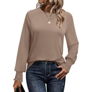 imageANRABESS Womens Long Sleeve Shirts Crewneck Casual Loose Tunic Tops Dressy Work Blouses Fall Fashion Clothes 2025Khaki