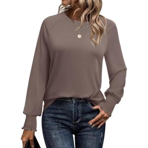 imageANRABESS Womens Long Sleeve Shirts Crewneck Casual Loose Tunic Tops Dressy Work Blouses Fall Fashion Clothes 2025Light Brown