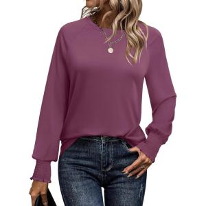 imageANRABESS Womens Long Sleeve Shirts Crewneck Casual Loose Tunic Tops Dressy Work Blouses Fall Fashion Clothes 2025Mauve