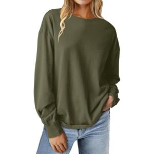 imageANRABESS Womens Long Sleeve Shirts Crewneck Oversized Tops Casual 2025 Fall Trendy TShirts Tee Blouse with Pockets ClothesArmy Green
