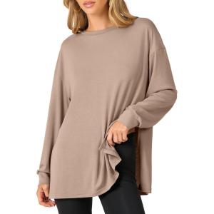 imageANRABESS Womens Long Sleeve T shirts Oversized Casual Workout Tunic tops Athletic Gym Shirts Basic Tees 2025 Fall OutfitsLight Brown