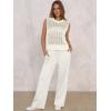 imageANRABESS Women 2 Piece Summer Outfits 2025 Crochet Sweater Vest Wide Leg Pants Lounge Matching Sets Travel Vacation ClothesCreamy White