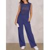 imageANRABESS Women 2 Piece Summer Outfits 2025 Crochet Sweater Vest Wide Leg Pants Lounge Matching Sets Travel Vacation ClothesNavy Blue