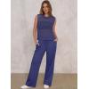 imageANRABESS Women 2 Piece Summer Outfits 2025 Crochet Sweater Vest Wide Leg Pants Lounge Matching Sets Travel Vacation ClothesNavy Blue