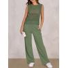 imageANRABESS Women 2 Piece Summer Outfits 2025 Crochet Sweater Vest Wide Leg Pants Lounge Matching Sets Travel Vacation ClothesOlive Green