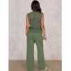 imageANRABESS Women 2 Piece Summer Outfits 2025 Crochet Sweater Vest Wide Leg Pants Lounge Matching Sets Travel Vacation ClothesOlive Green