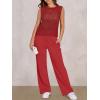 imageANRABESS Women 2 Piece Summer Outfits 2025 Crochet Sweater Vest Wide Leg Pants Lounge Matching Sets Travel Vacation ClothesRed